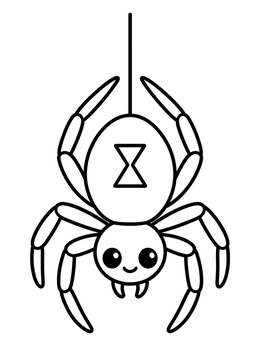 Free printable Cute Black Widow Spider Hanging coloring page