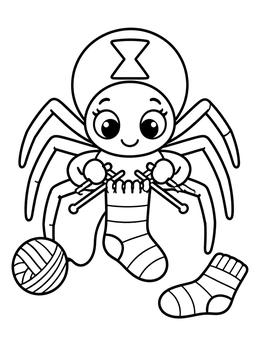 Free printable Cute Spider Knitting Cozy Socks coloring page