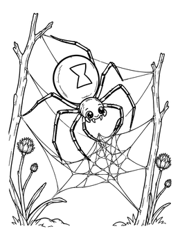 Free printable Cute Black Widow In Her Web coloring page