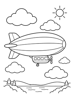 Free printable Cute Blimp Floating In The Sky coloring page