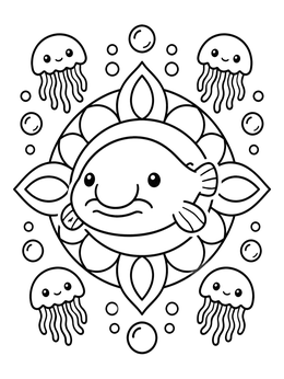 Free printable Cute Blobfish And Friendly Jellyfish coloring page
