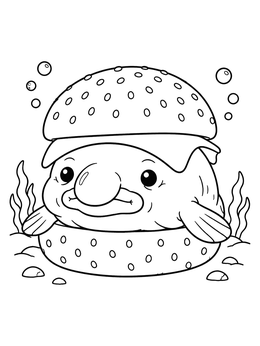 Free printable Cute Blobfish Burger Under The Sea coloring page