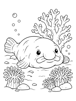 Free printable Cute Blobfish By Coral Reef coloring page