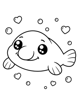 Free printable Cute Blobfish With Hearts coloring page