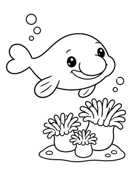 Free printable Cute Blobfish By Sea Anemones coloring page