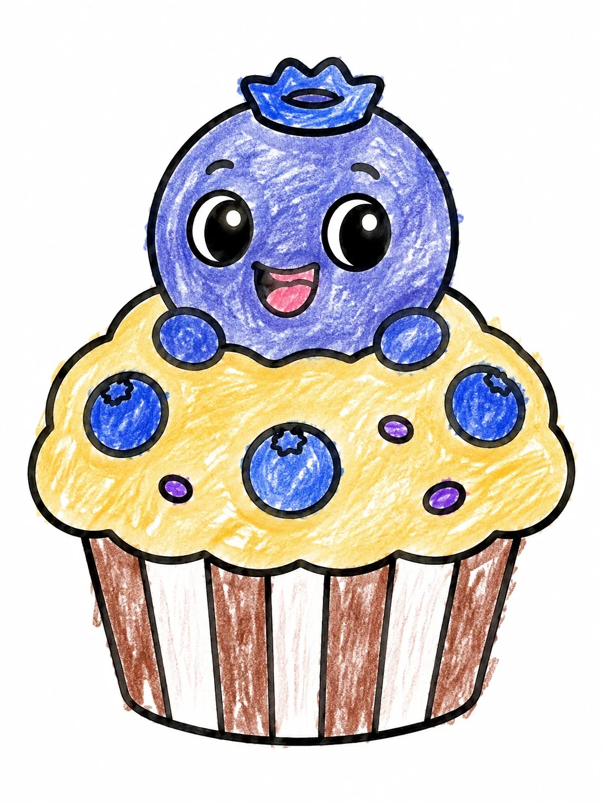 Colored example of the Cute Blueberry Inside A Muffin coloring page