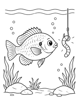 Free printable Curious Bluegill And Wriggling Worm coloring page