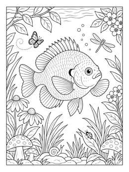 Free printable Cute Bluegill In Nature Scene coloring page