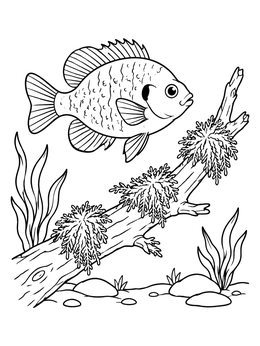 Free printable Cute Bluegill Near Riverbed Branch coloring page