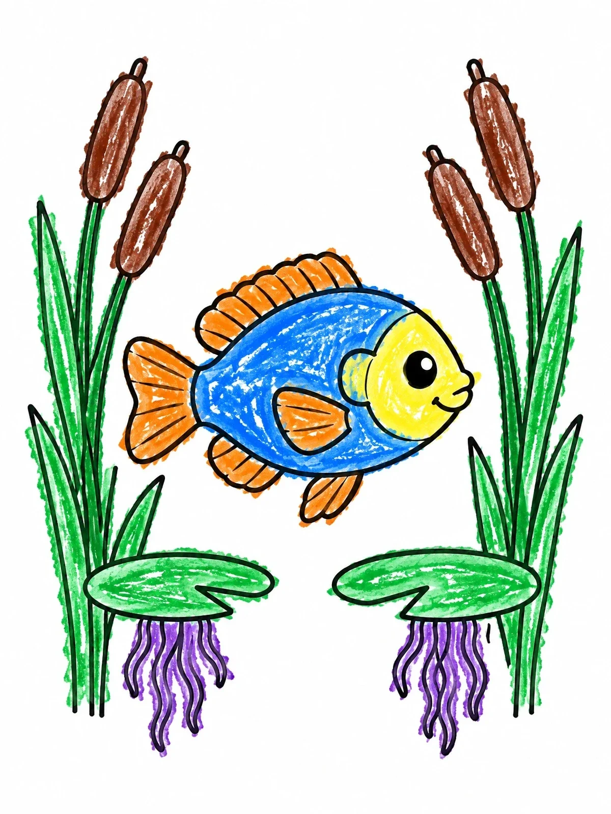 Colored example of the Cute Bluegill In Pond coloring page