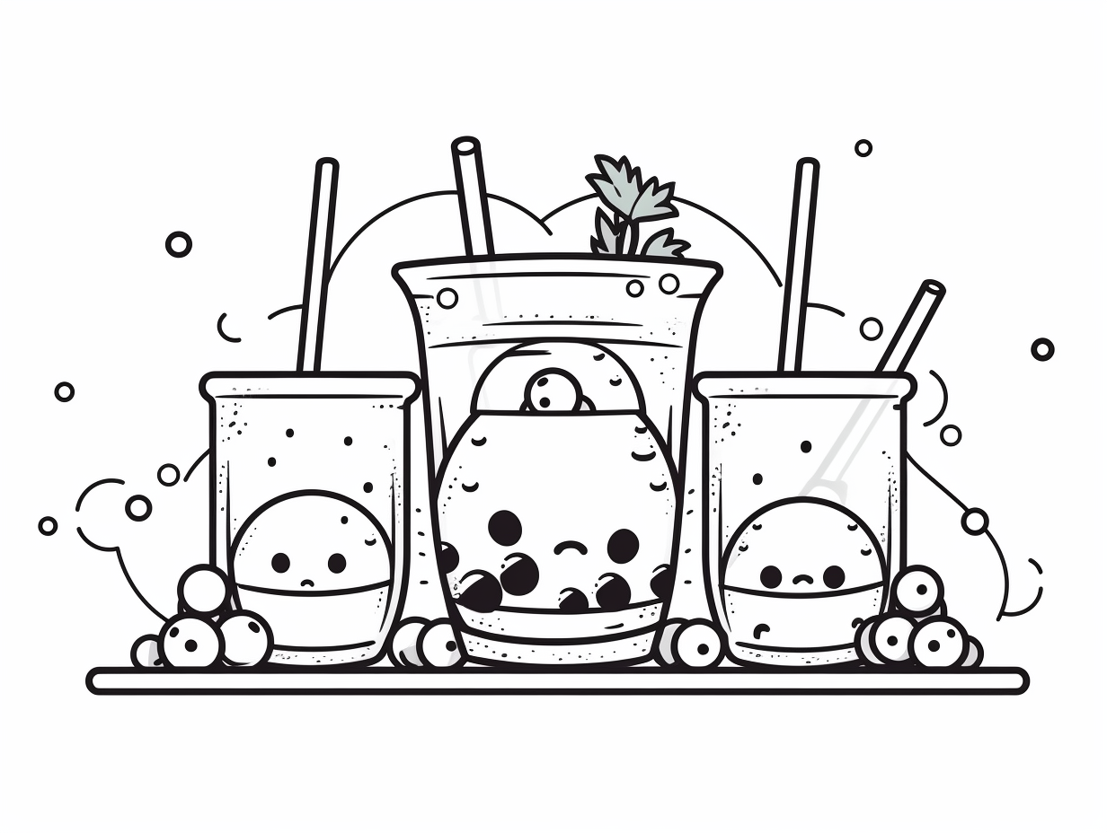 Cute Boba Cup Drawing Coloring Page