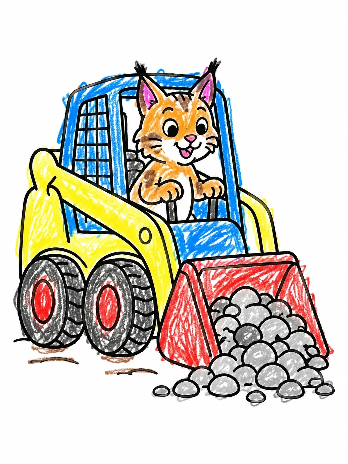 Colored example of the Cute Bobcat Driving A Skid Steer coloring page