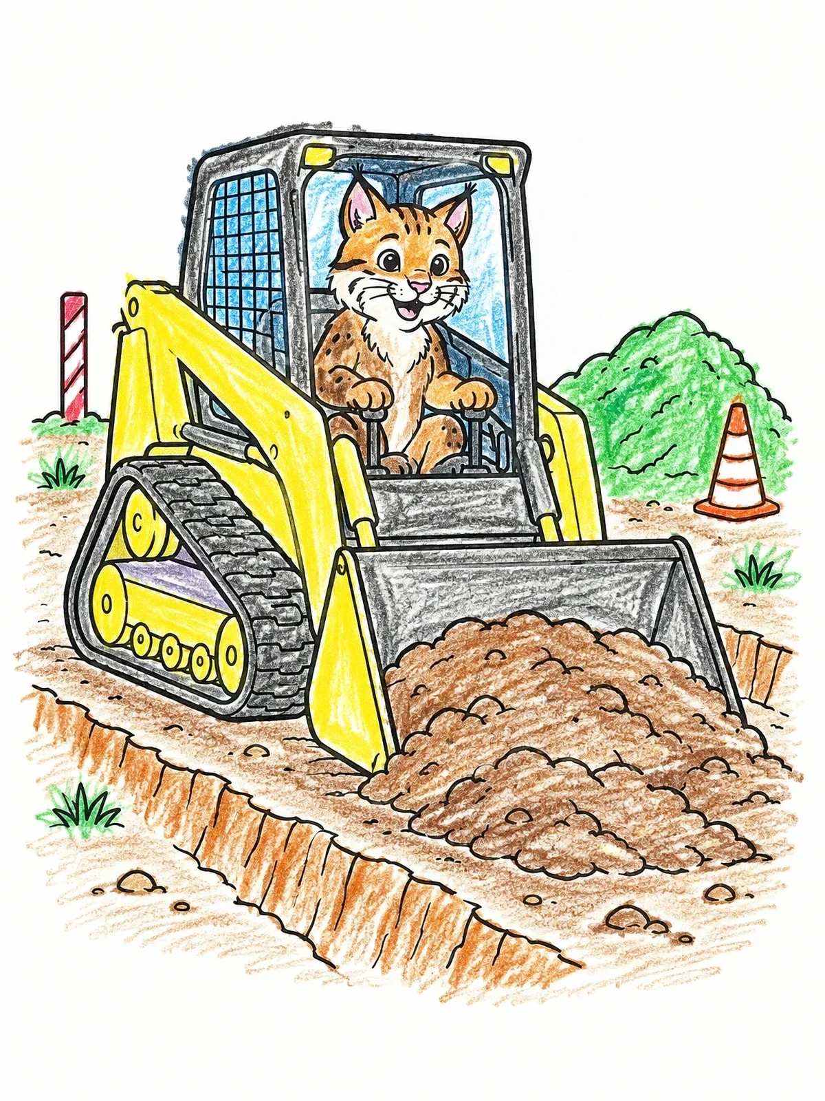 Colored example of the Cute Bobcat Driving A Skid Steer coloring page