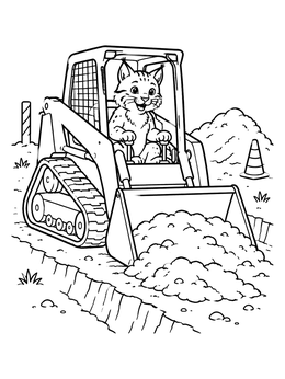 Free printable Cute Bobcat Driving A Skid Steer coloring page