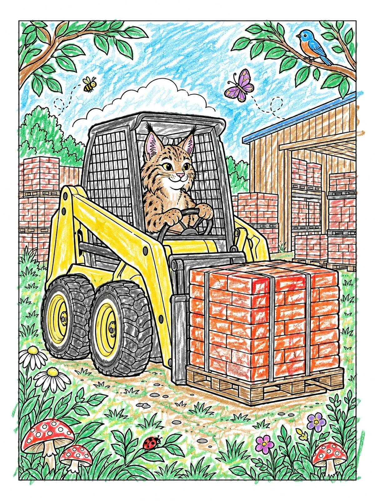 Colored example of the Cute Bobcat Driving A Skid Steer coloring page