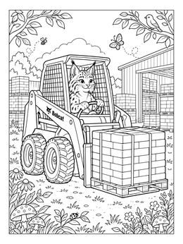 Free printable Cute Bobcat Driving A Skid Steer coloring page
