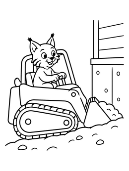 A cheerful bobcat driving a track loader in this bobcat coloring page.