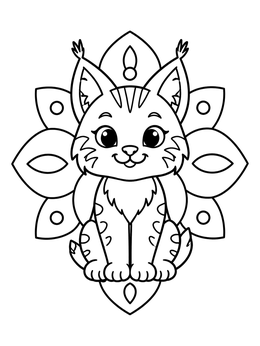 Free printable Cute Bobcat Kitten With Floral Pattern coloring page
