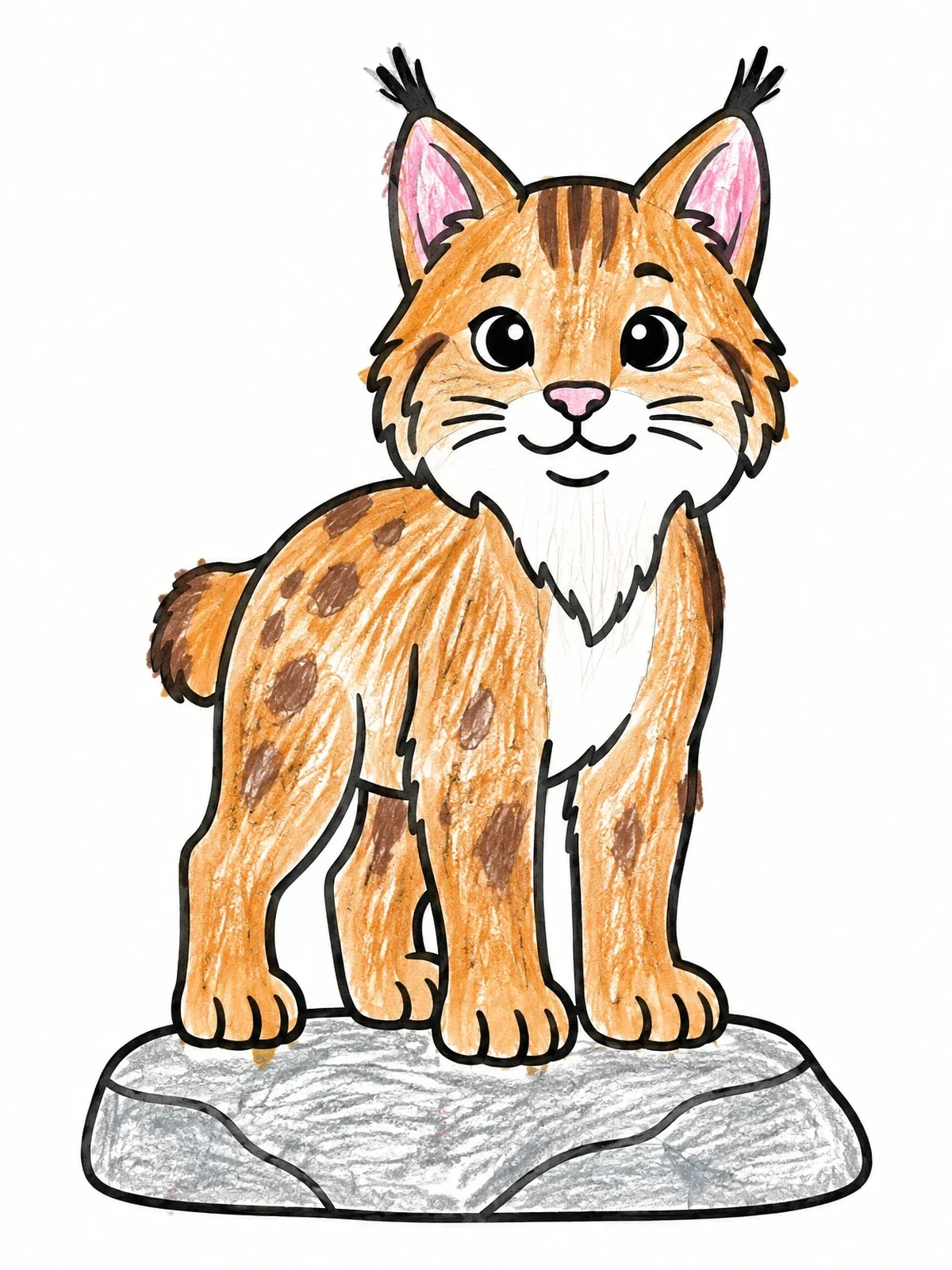 Colored example of the Cute Bobcat Standing On A Rock coloring page