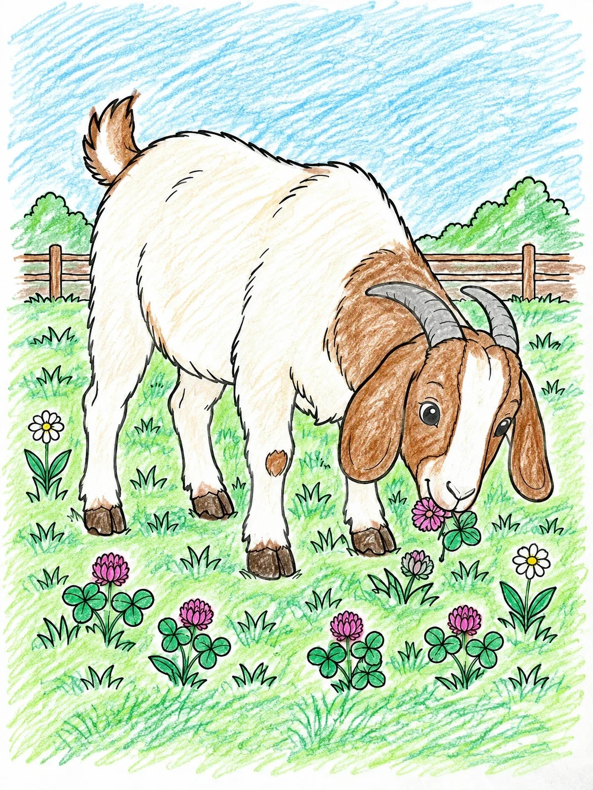 Colored example of the Cute Boer Goat In Pasture coloring page