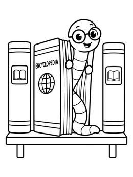 Free printable Cute Bookworm In Encyclopedia coloring page