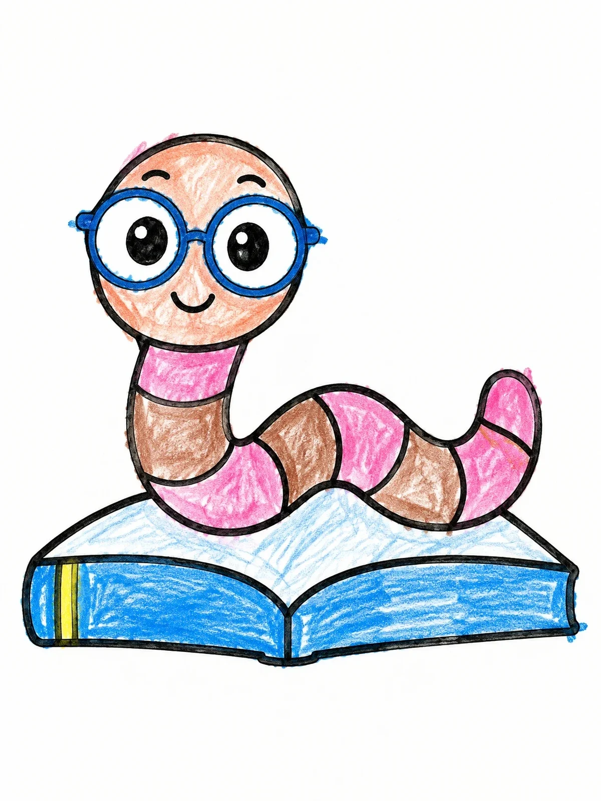Colored example of the Cute Bookworm With Round Glasses coloring page