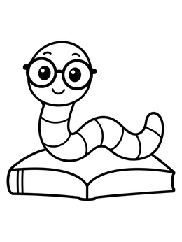 Free printable Cute Bookworm With Round Glasses coloring page