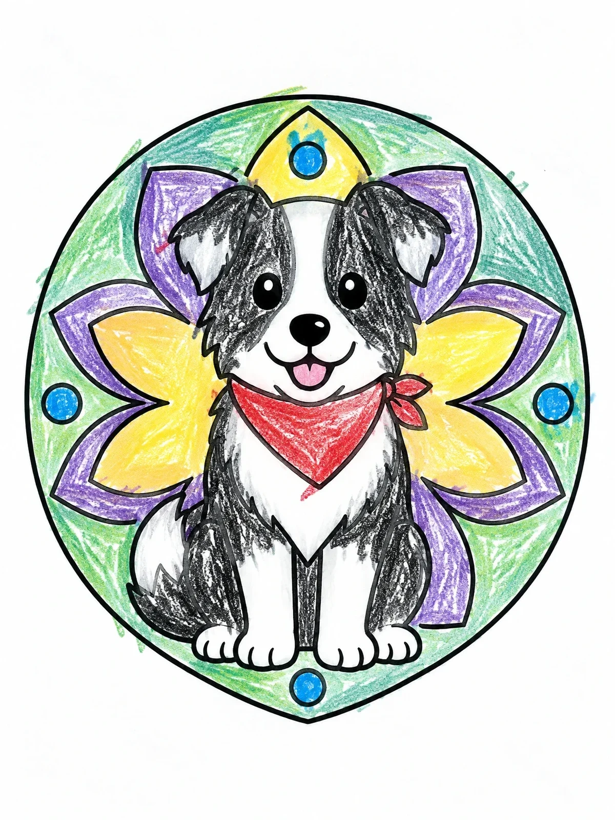 Colored example of the Cute Border Collie Puppy With Bandana coloring page