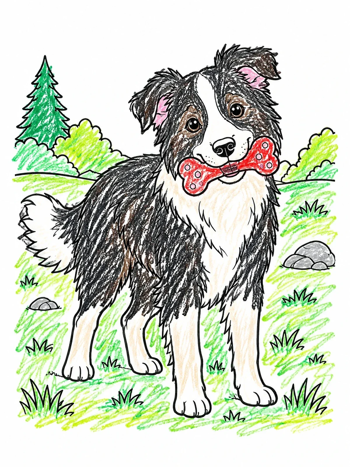 Colored example of the Cute Border Collie With Bone coloring page