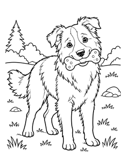 Free printable Cute Border Collie With Bone coloring page