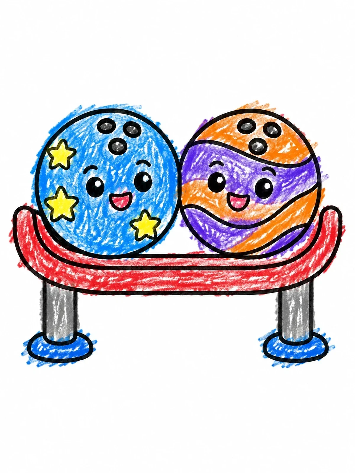 Colored example of the Cute Bowling Balls On Rack coloring page