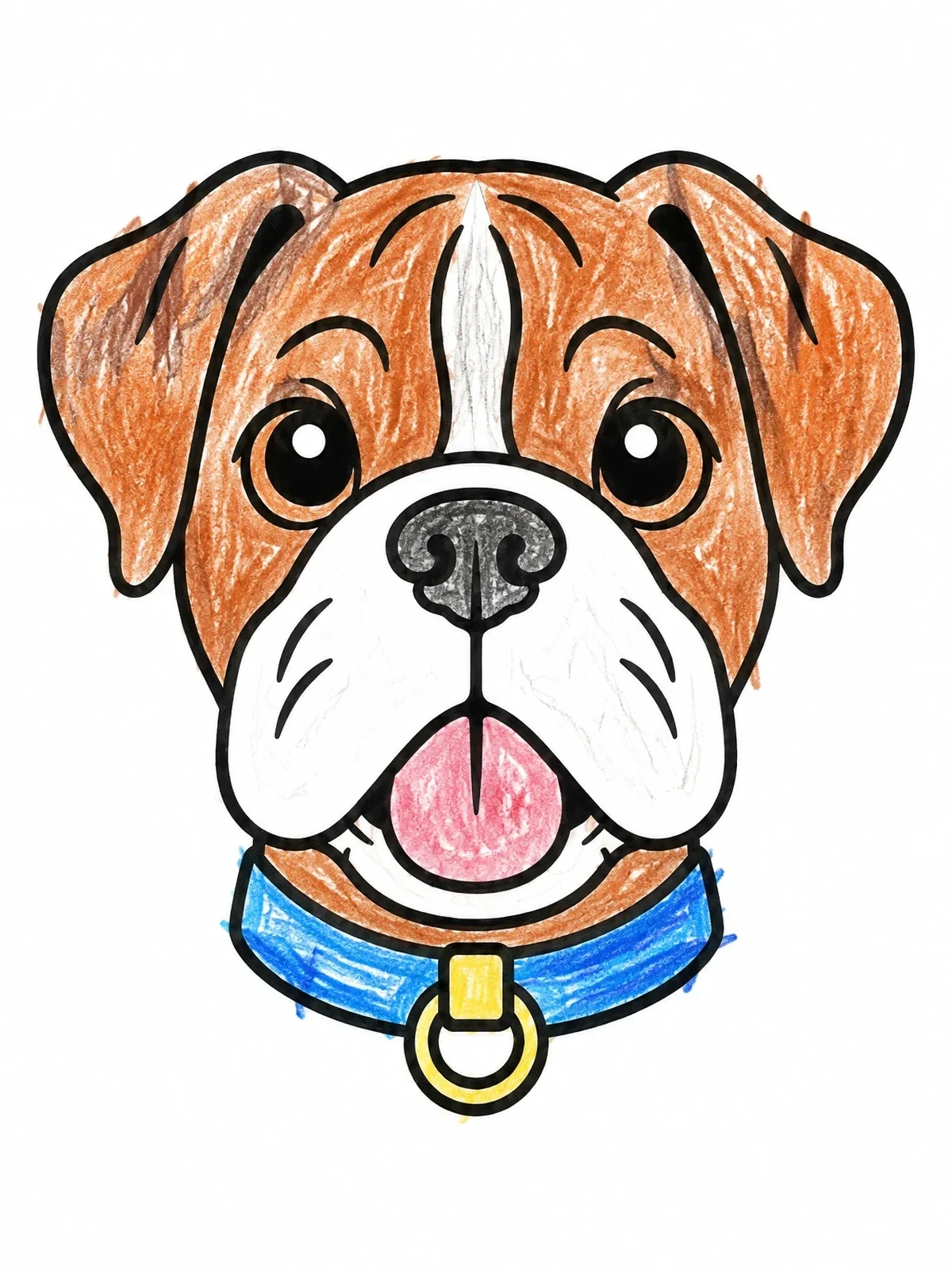 Colored example of the Cute Boxer Dog Face Portrait coloring page