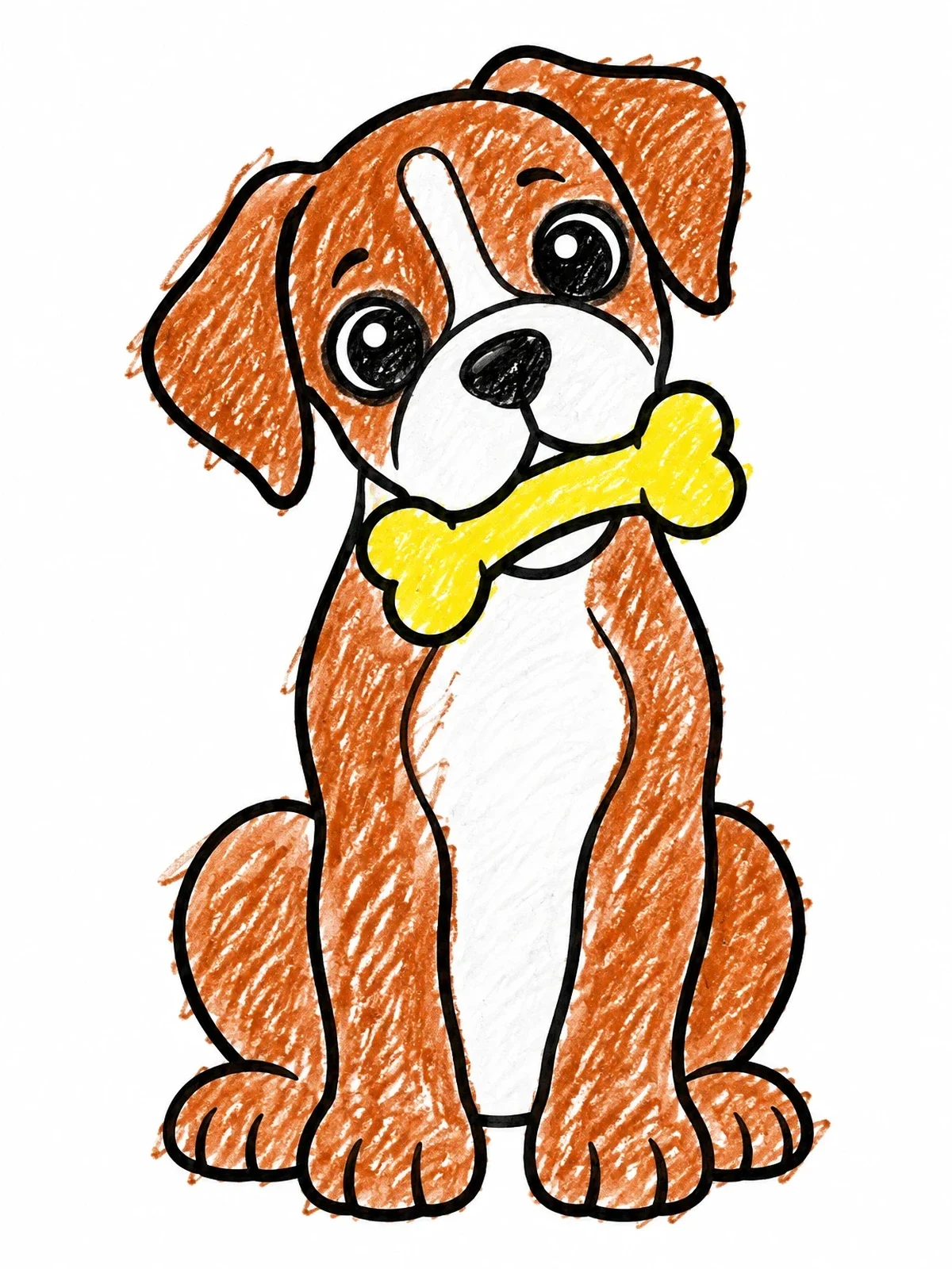 Colored example of the Cute Boxer Puppy Holding Bone coloring page