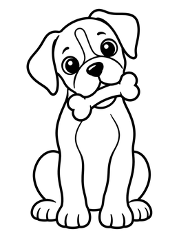 Free printable Cute Boxer Puppy Holding Bone coloring page