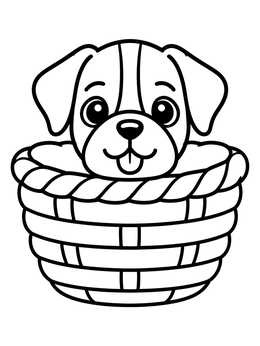 Free printable Cute Puppy In A Woven Basket coloring page