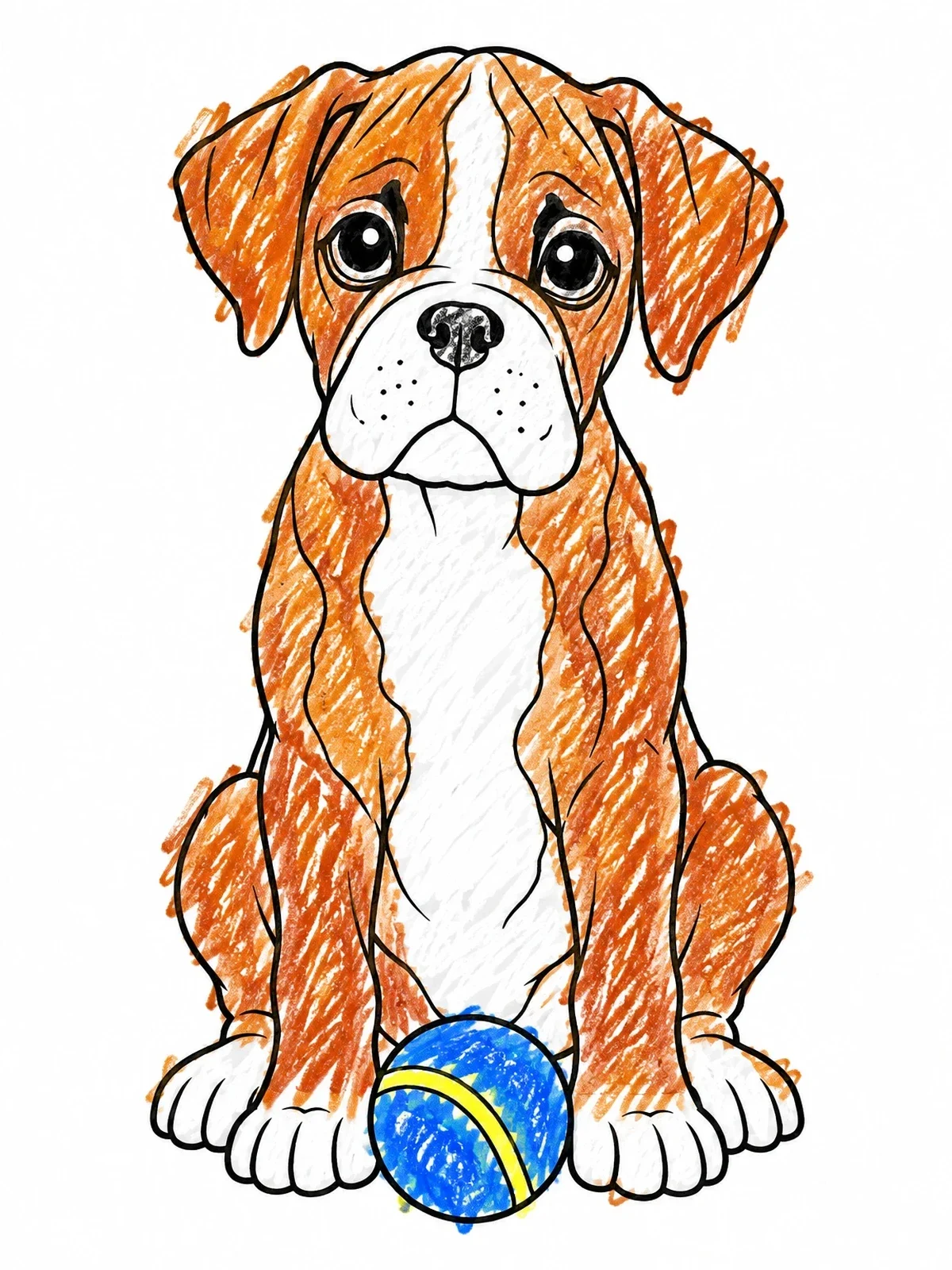 Colored example of the Cute Boxer Puppy With Ball coloring page