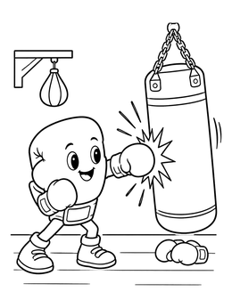Free printable Cute Boxing Glove Hitting Punching Bag coloring page