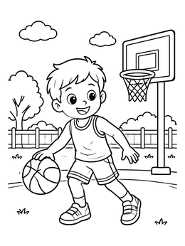 Free printable Cute Boy Dribbling Basketball coloring page