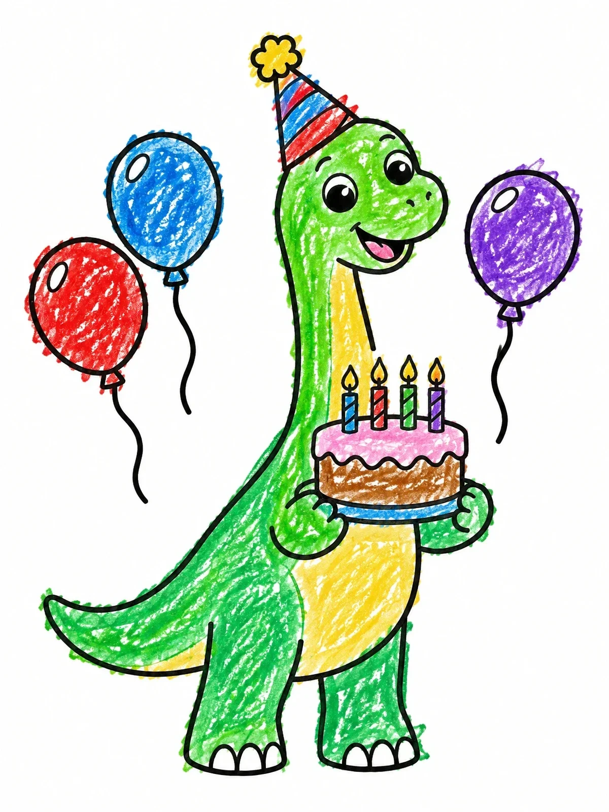 Colored example of the Cute Brachiosaurus Birthday Party Celebration coloring page
