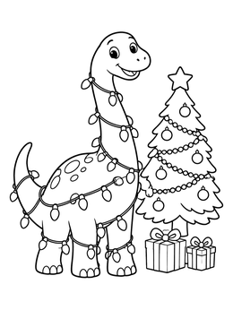 Free printable Cute Brachiosaurus Wrapped In Christmas Lights coloring page