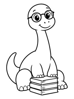 Free printable Cute Brachiosaurus Wearing Glasses With Books coloring page