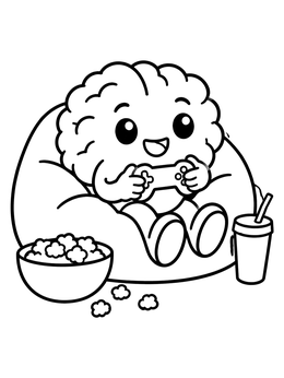 Free printable Brain Character Playing Video Games coloring page