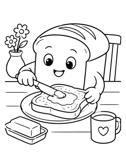 Free printable Cute Bread Loaf Buttering Toast coloring page