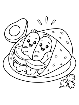 Free printable Cute Breakfast Sausage Burrito coloring page