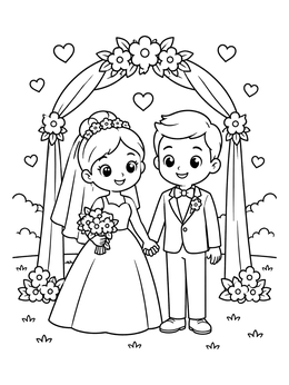 Free printable Cute Bride And Groom Wedding Arch coloring page