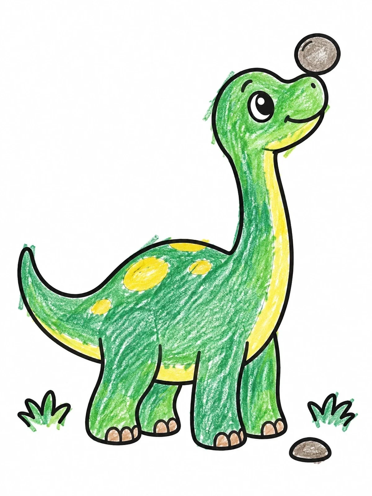 Colored example of the Cute Brontosaurus Balancing A Pebble coloring page