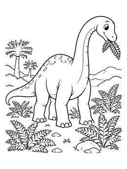 Free printable Cute Brontosaurus Munching On Ferns coloring page