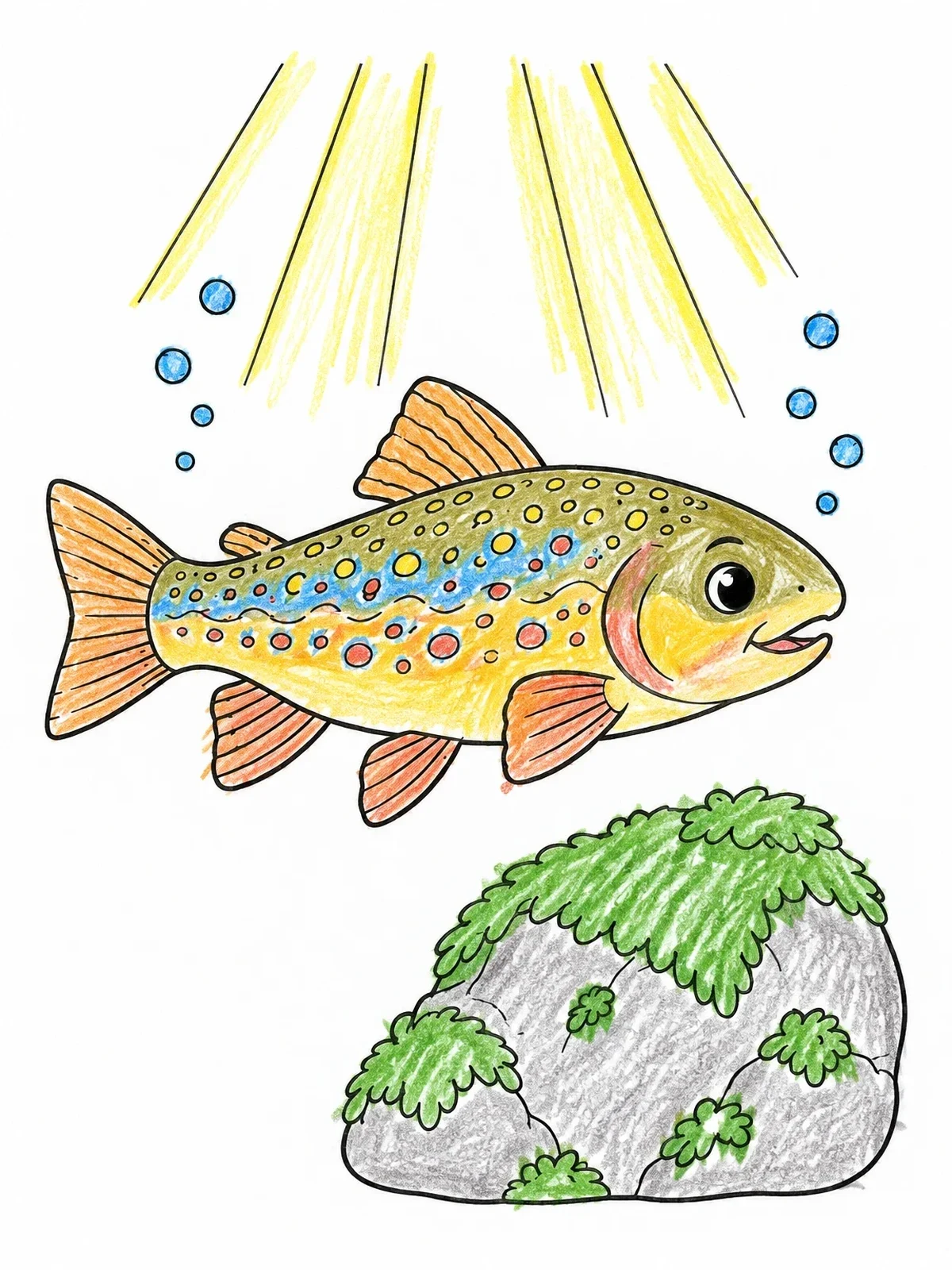 Colored example of the Cute Brook Trout Near Boulder coloring page