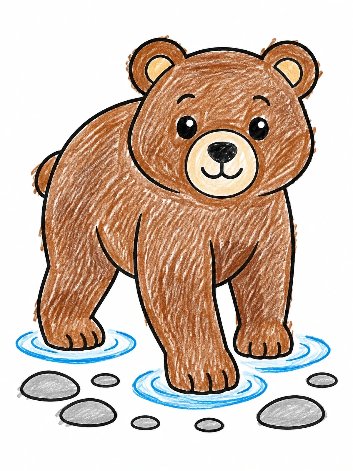 Colored example of the Cute Brown Bear In Water coloring page