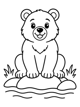 Free printable Cute Brown Bear Cub By The Water coloring page